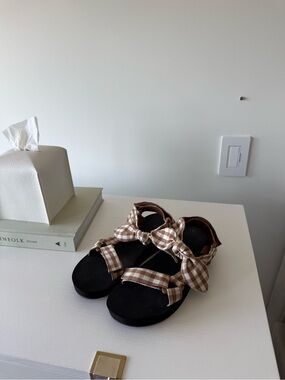 Loeffler Randall Brown Gingham Bow Sandals